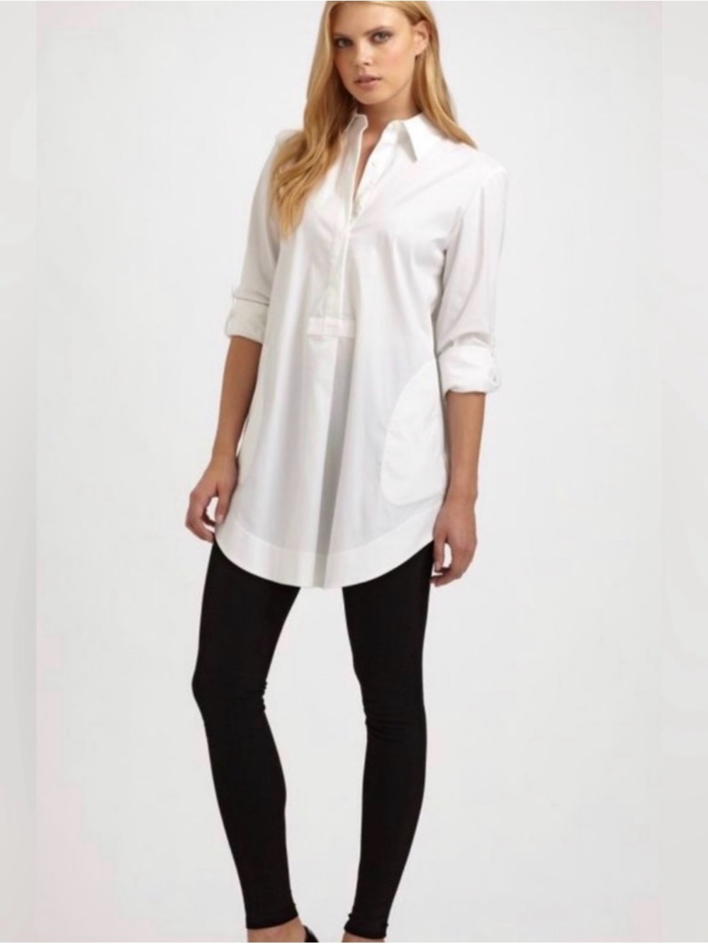 Lafayette 148 New York White Longline Tunic Shirt